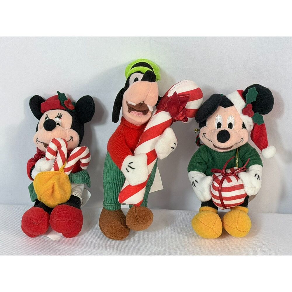 VTG Disney Store Minnie Mickey Mouse Goofy Plush Ornaments Candy Cane Gift